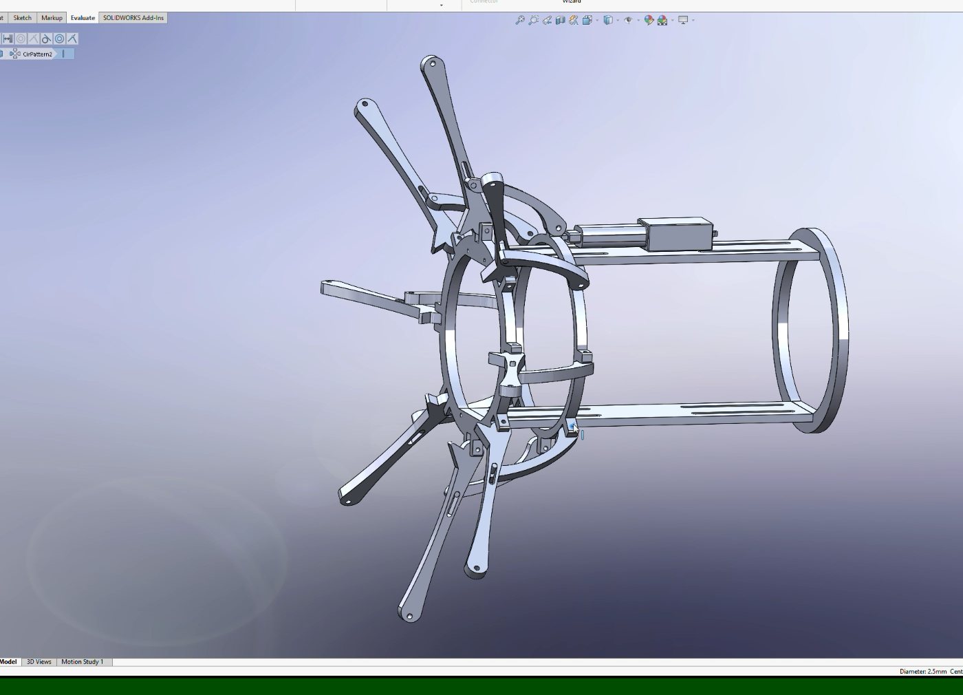 CAD model of the multi-link collar blooming mechanism