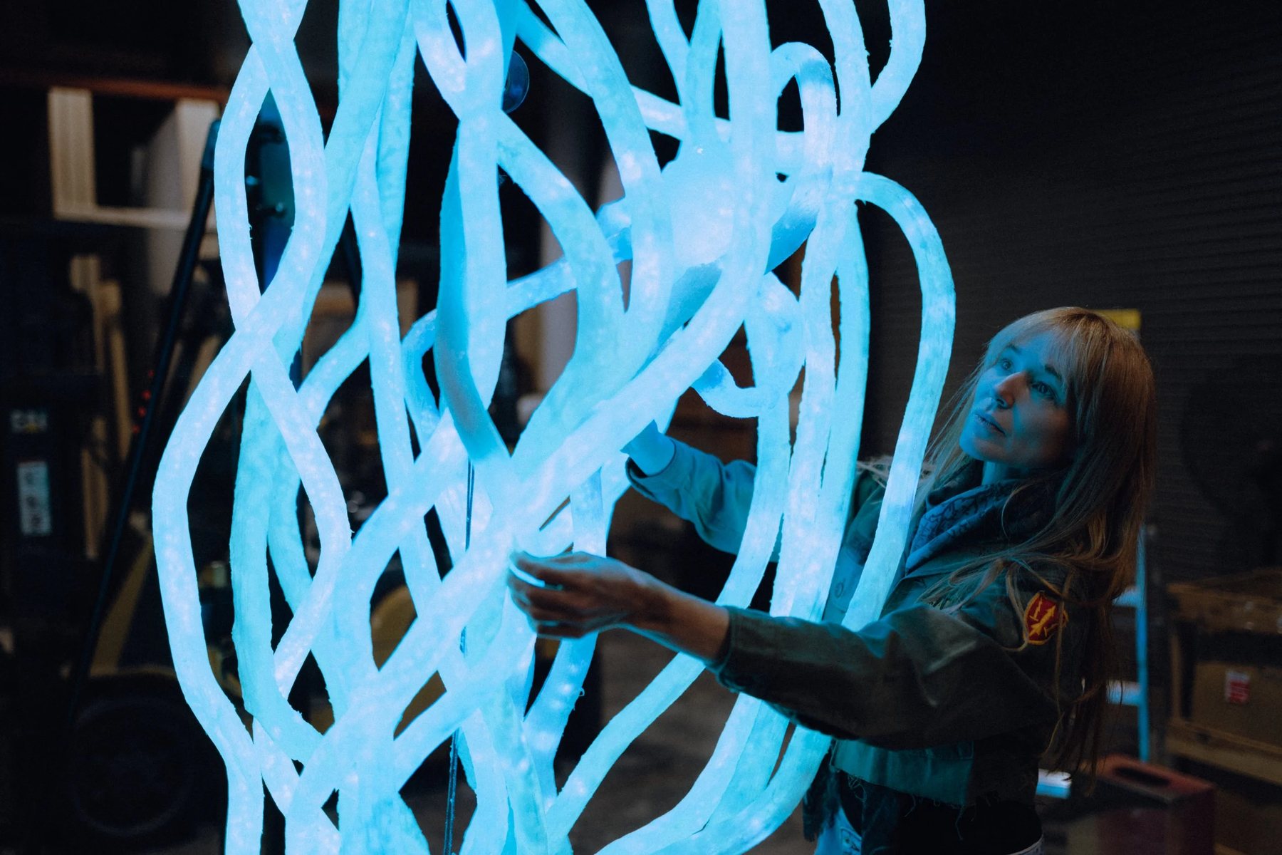LED tubing of the sculpture during assembly