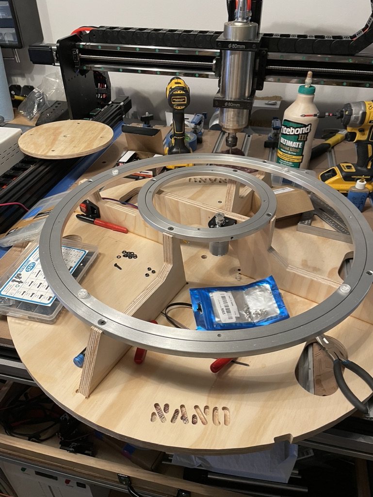 Aluminum ring assembled on a CNC-cut plywood deck