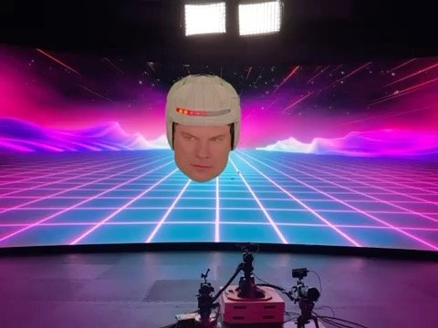 Helmet on LED volume with synthwave environment